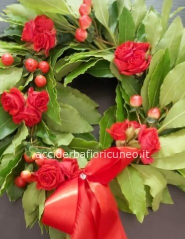 Coroncina alloro rose più bacche
