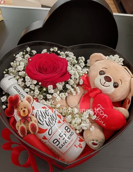 Scatola Cuore Nero Big Love con 1 Rosa